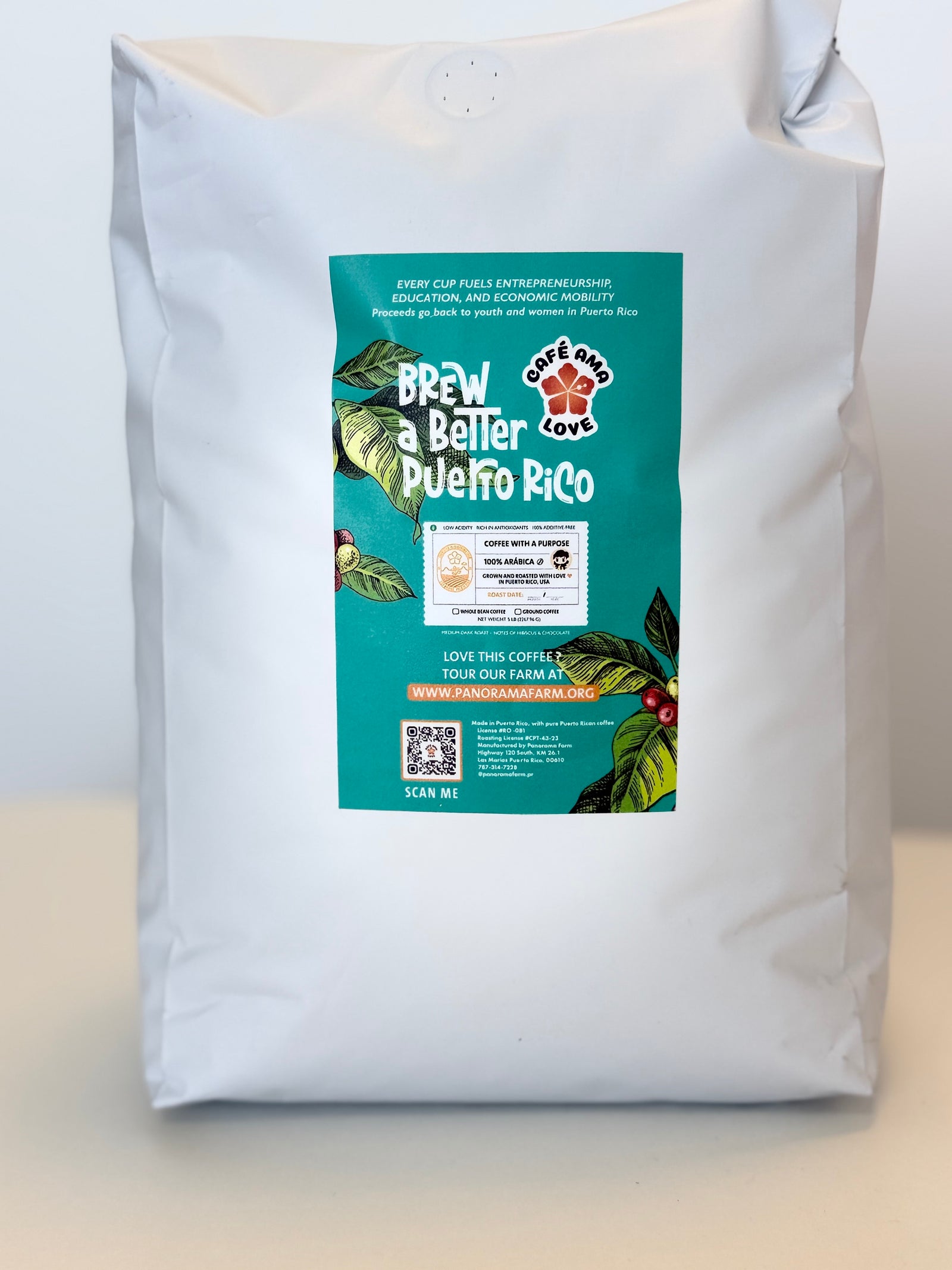 Café Ama Love – Whole Bean Puerto Rican Coffee | 5 lb Bulk Bag (Office & Foodservice)
