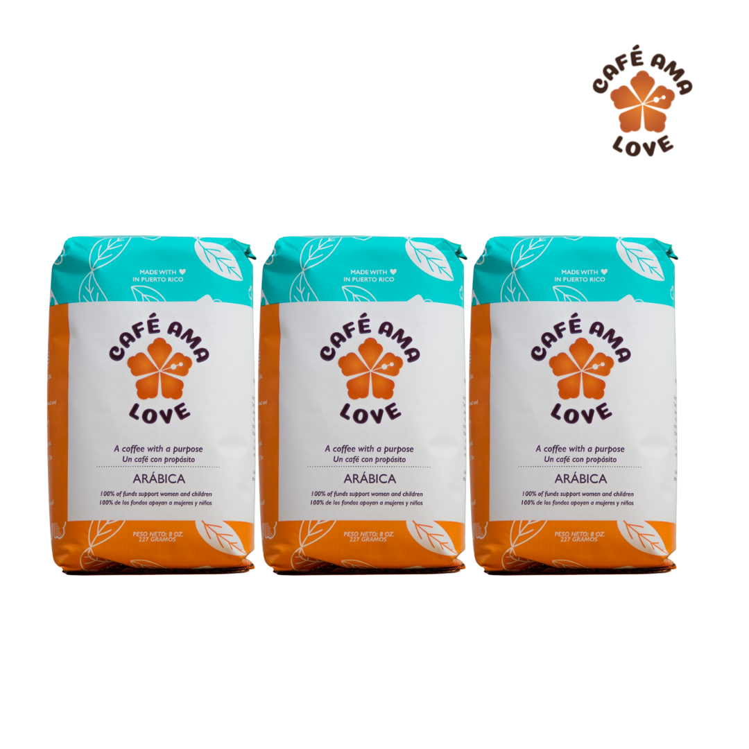 Café Ama Love – Ground Puerto Rican Coffee | 3 x 8 oz Bags | Shipping Included